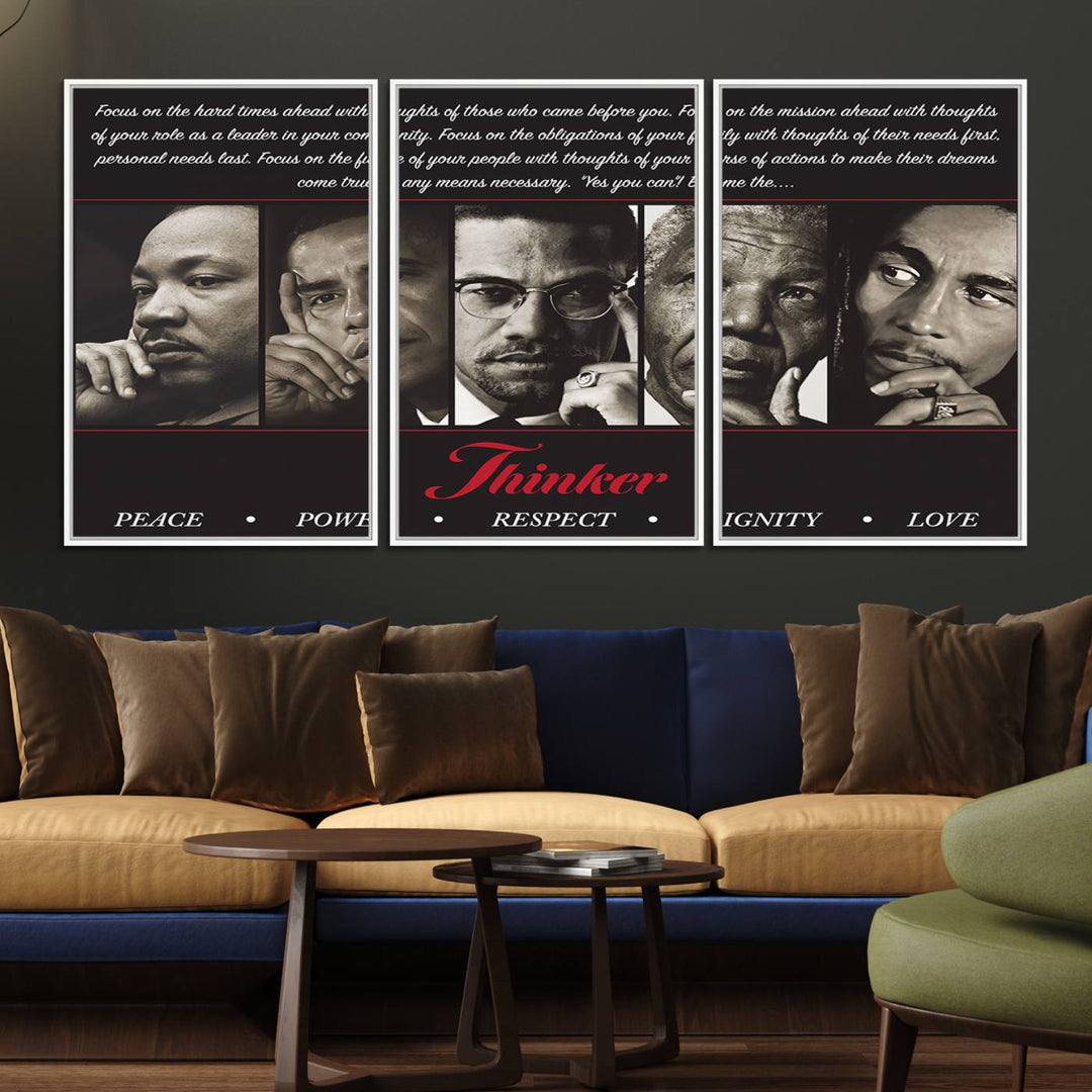 The Thinkers of Wall Art Canvas Print features icons of peace, power, and respect; it is framed and ready to hang.