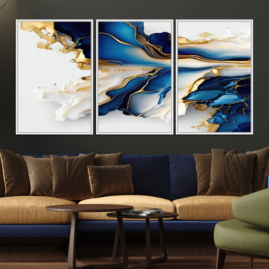 Abstract wall art, Gold Marble Art canvas.