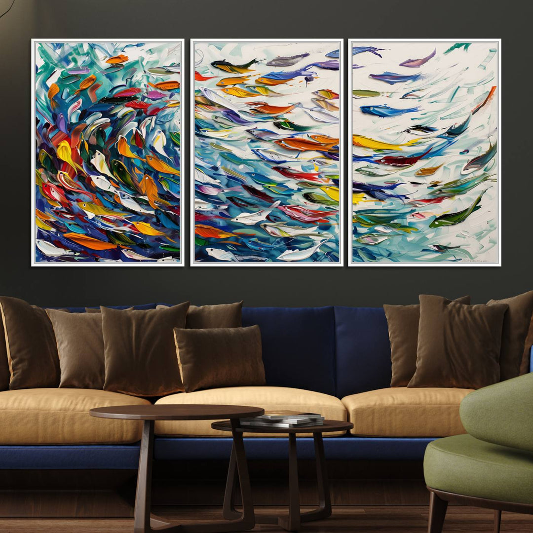 Modern Abstract Fish Shoal Wall Art Canvas Print.