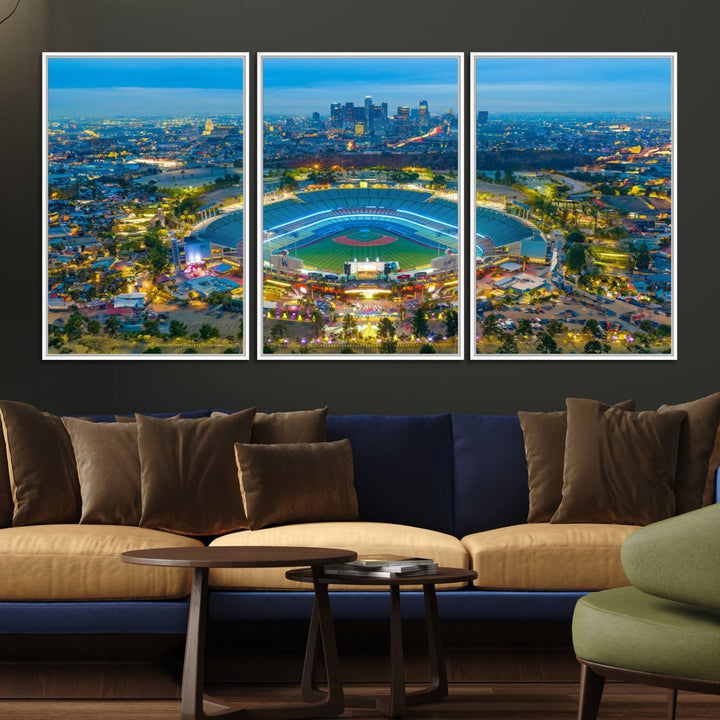 Aerial view of Los Angeles Dodgers Dodger Stadium Wall Art Canvas Print.