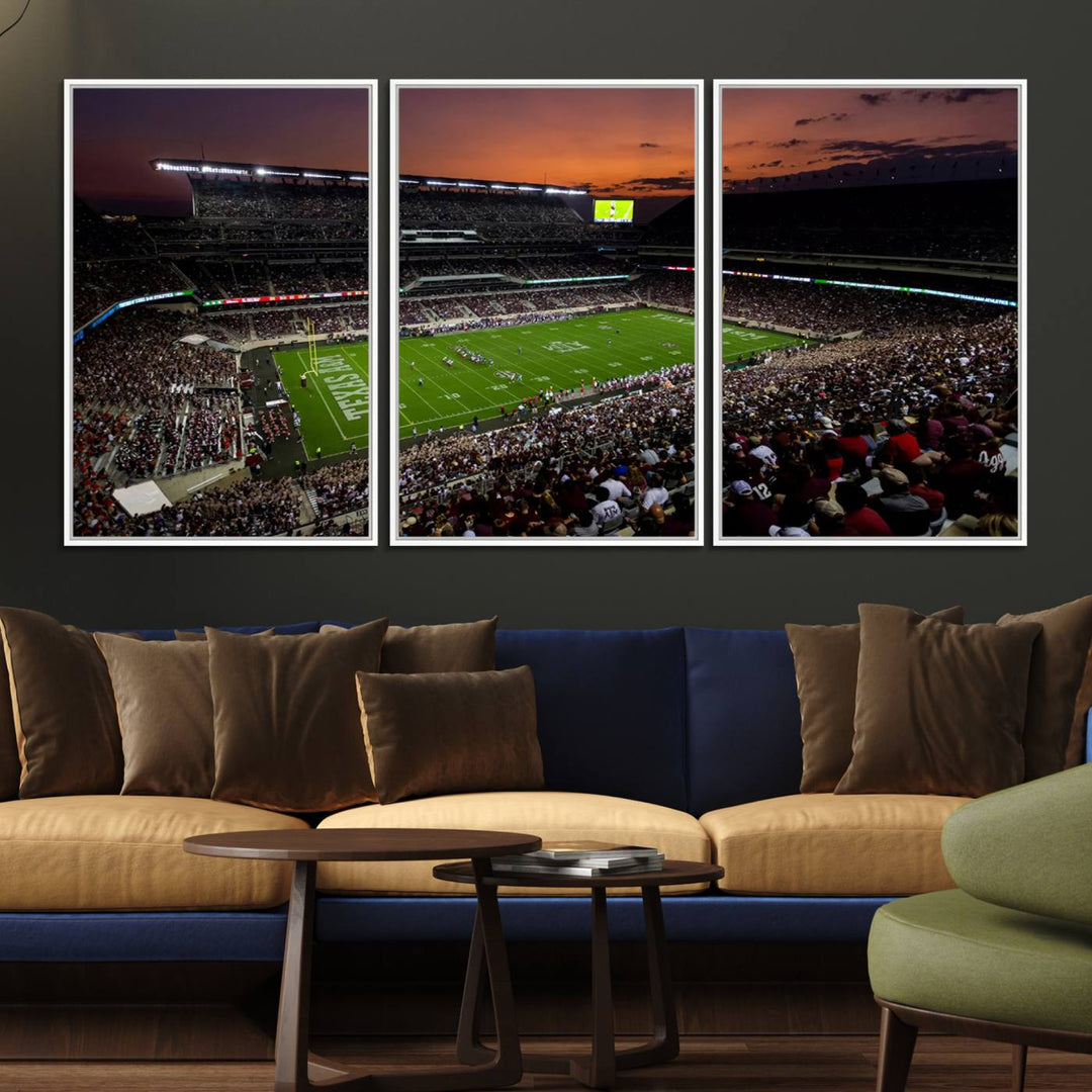 Canvas print of the Texas A&M University Aggies football team at Kyle Field Stadium.