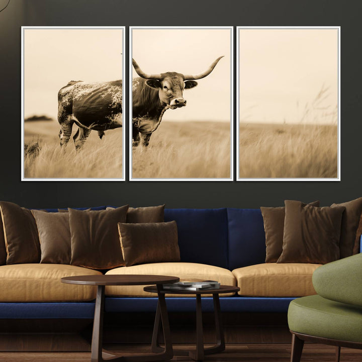 Texas Longhorn Wall Art Print for farmhouse decor.