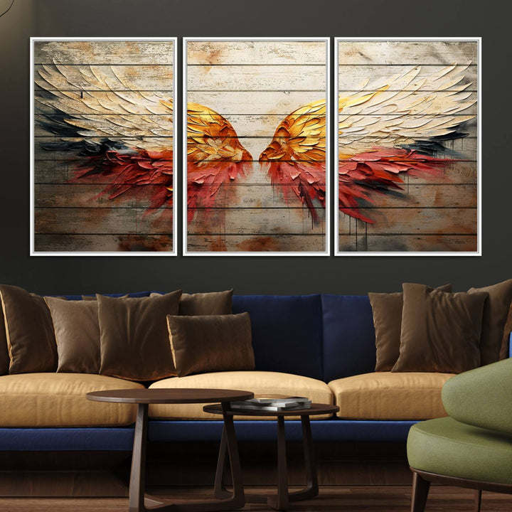 Abstract Angel Wings Canvas Art on a wooden backdrop.