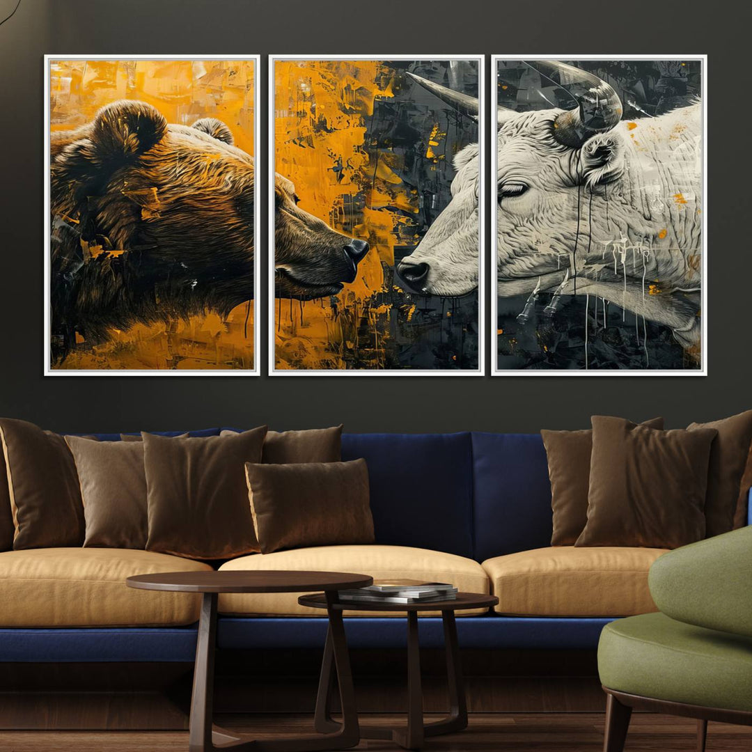 The Bear and Bull Wall Art Canvas Print adorns the wall.