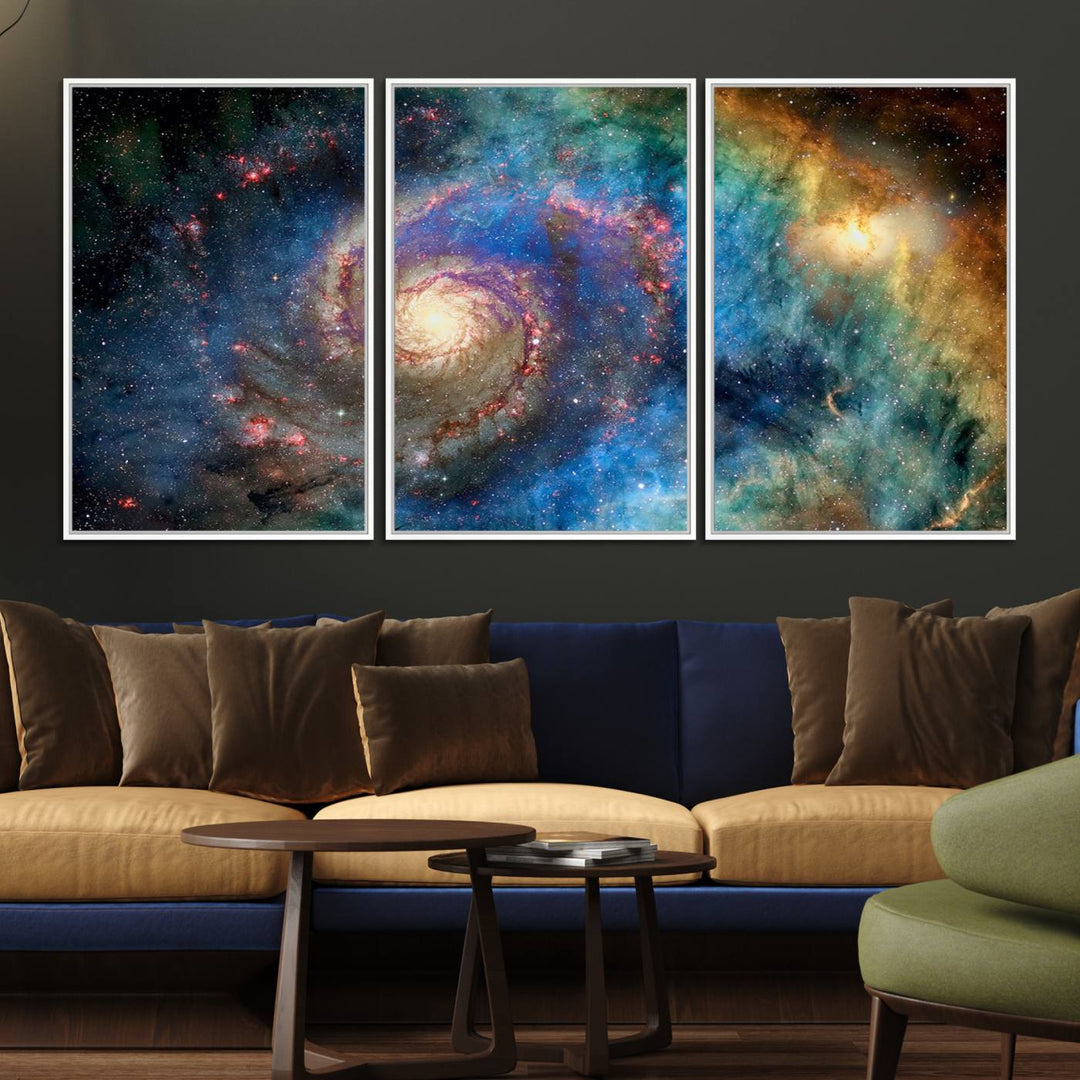 A Spiral Galaxy Wall Art Canvas Print hangs prominently.