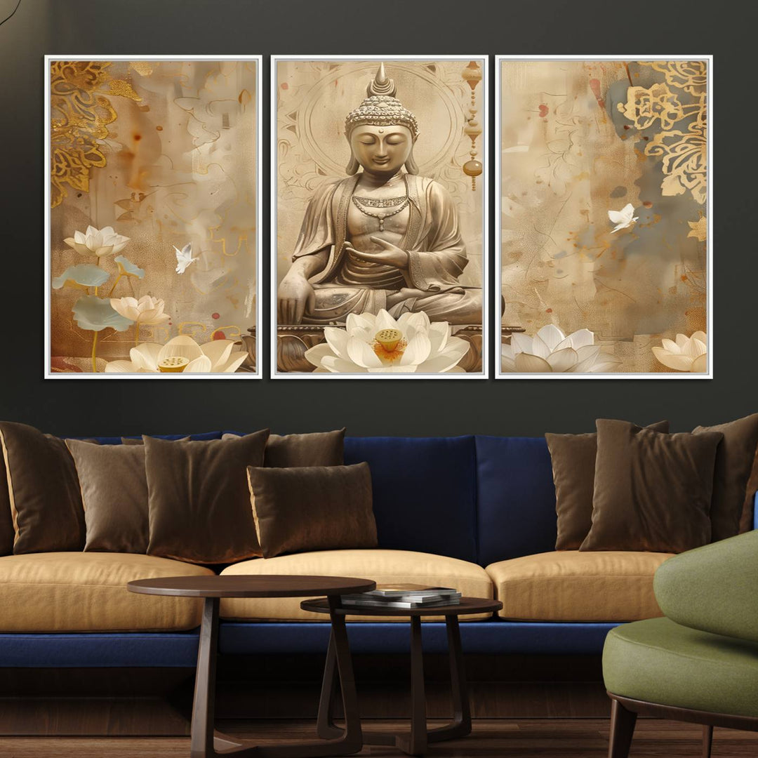 The Buddha Wall Art Canvas Print enhances the meditation room.