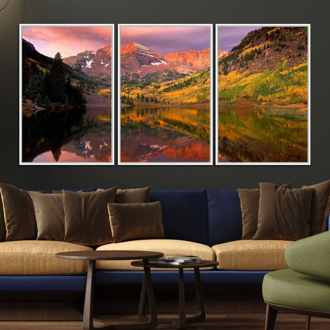The Colorado Rockies Mountain Sunset Wall Art is a scenic nature canvas, ready to hang.