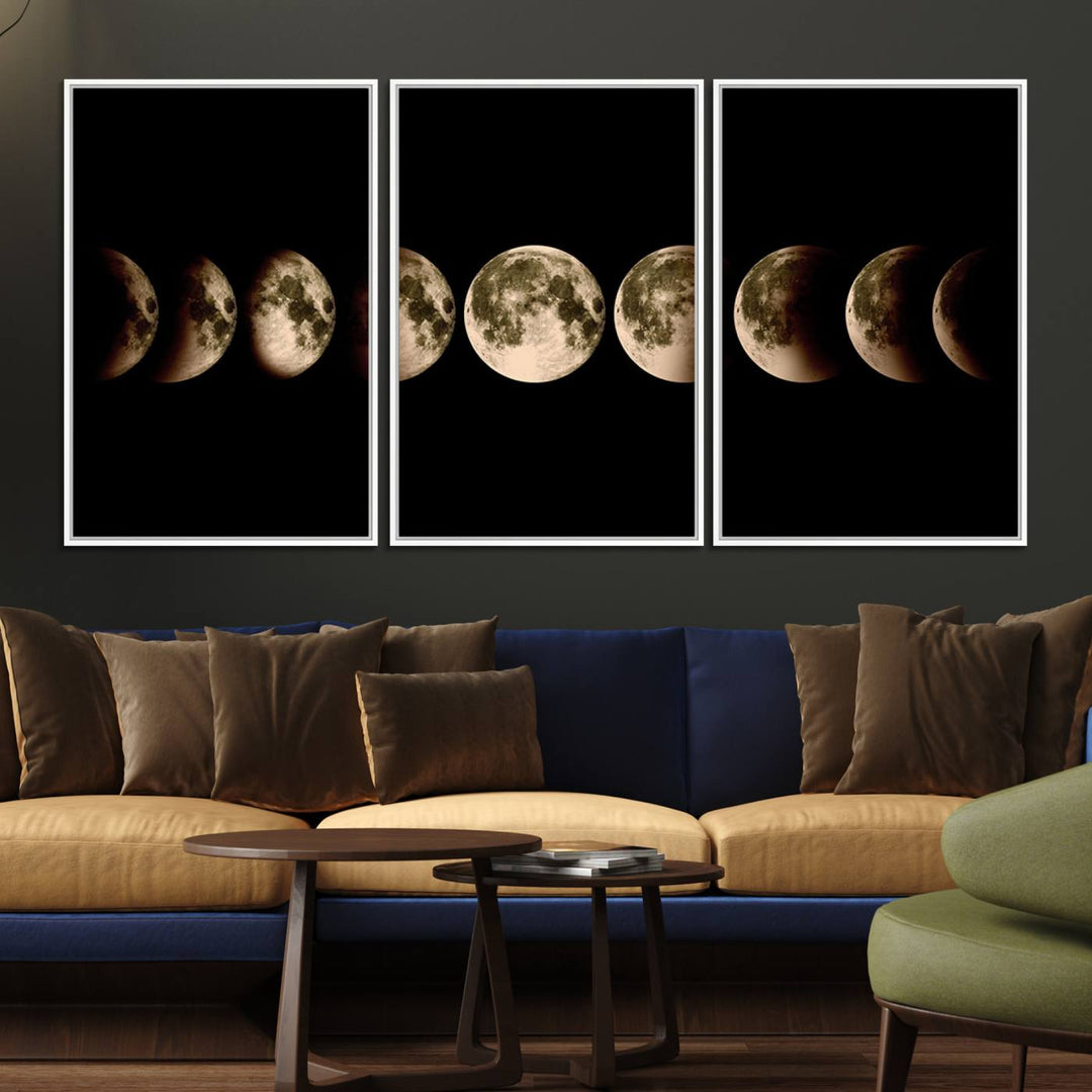 Phases of the Moon canvas print, ideal for lunar sequence decor.