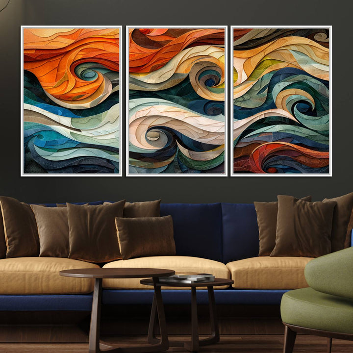 The Abstract Wave Wall Art is vibrant decor ideal for modern spaces.