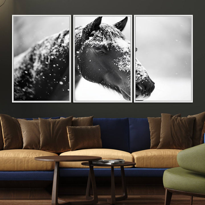 The Horse Canvas Print - Winter Horse Snow Wall Art captures winters essence beautifully.