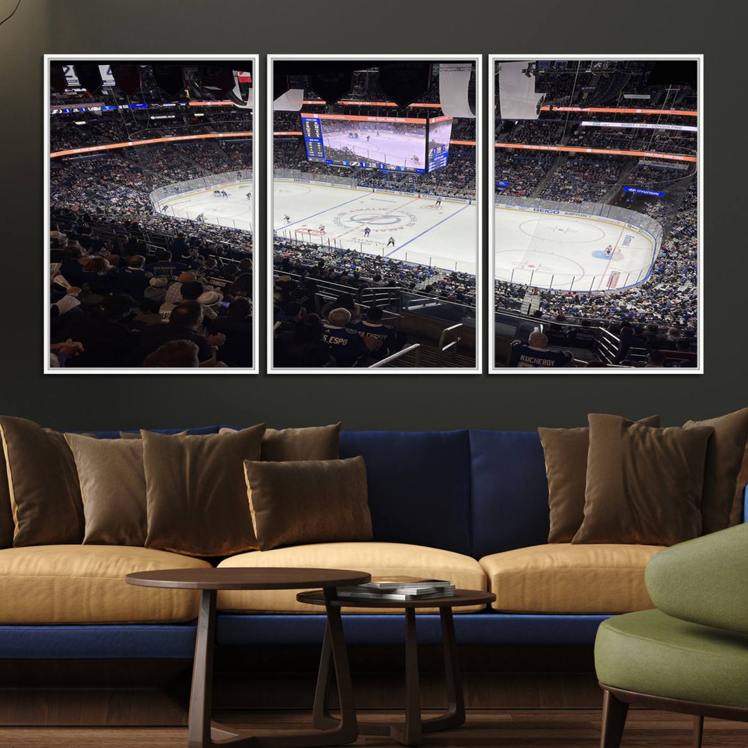 A wall art canvas of Amalie Arena, capturing NHL hockey in Florida.