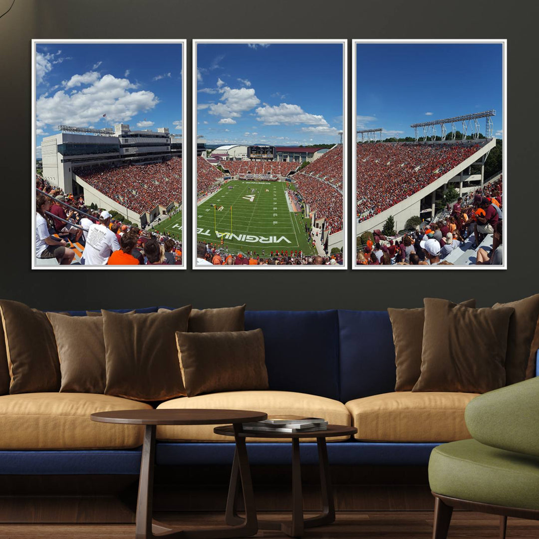 This Lane Stadium print captures Virginia Tech on the field along with the vibrant crowd, making it the perfect wall art for Hokies fans.