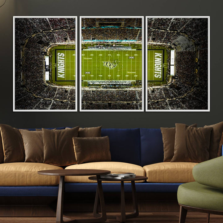 The UCF Knights Orlando Stadium Canvas Print, showcasing KNIGHTS in the end zones.