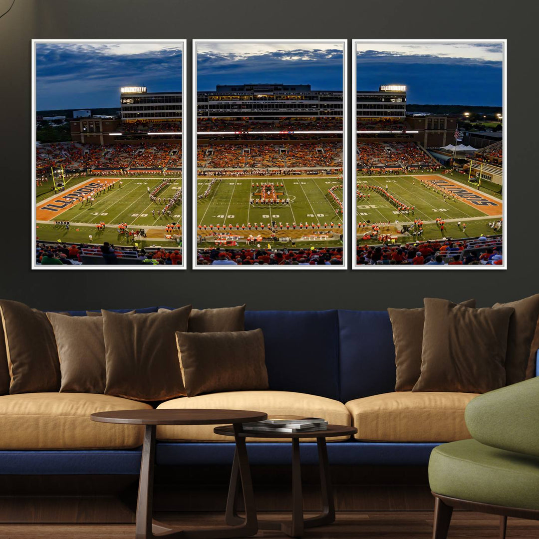 The University of Illinois band is depicted on a gallery-quality canvas wall art print.