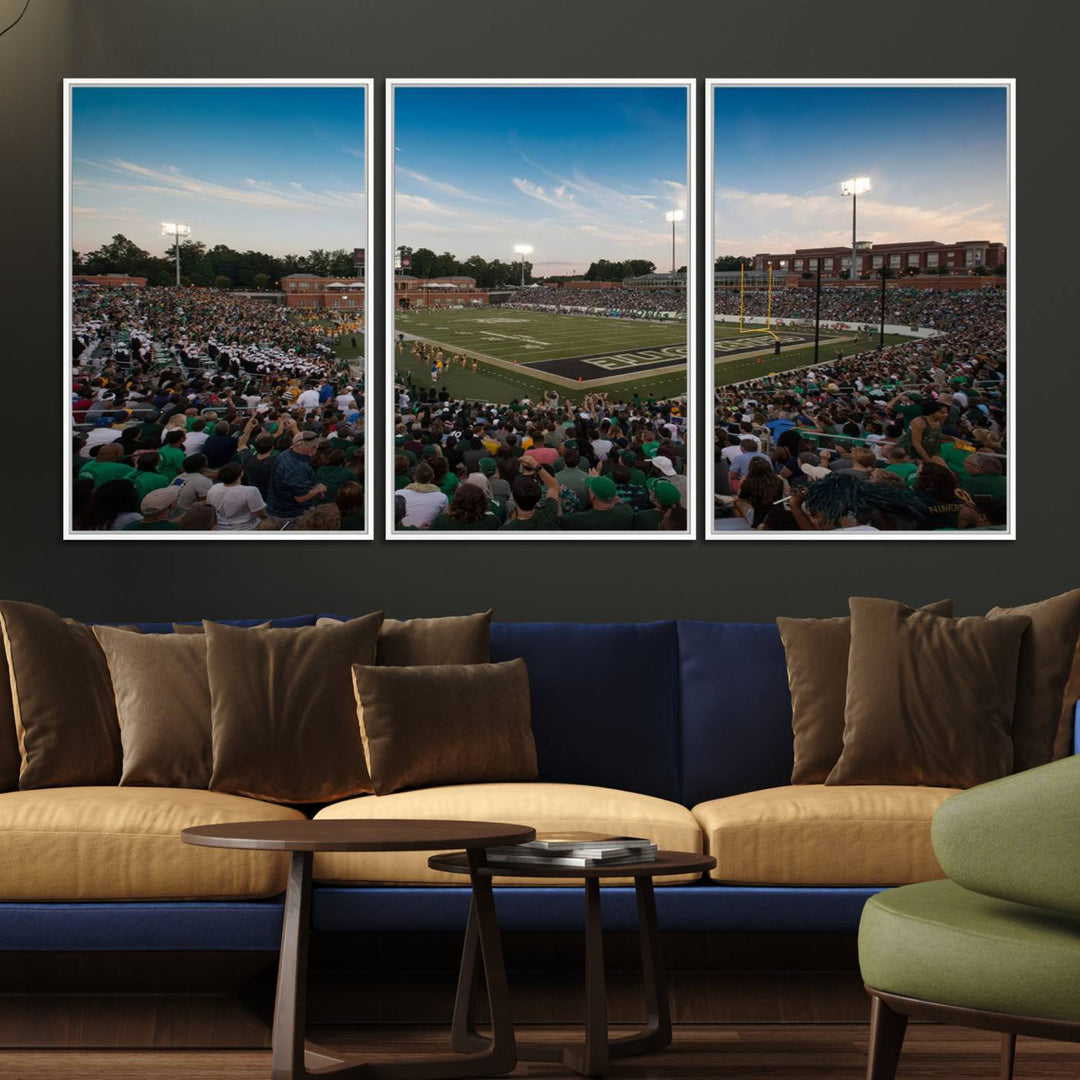 Wall art: University of Charlotte 49ers Football Team at Jerry Richardson Stadium.