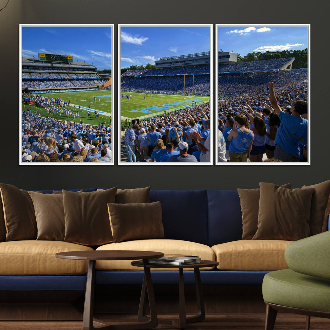 A University of North Carolina Tar Heels football stadium print on canvas.