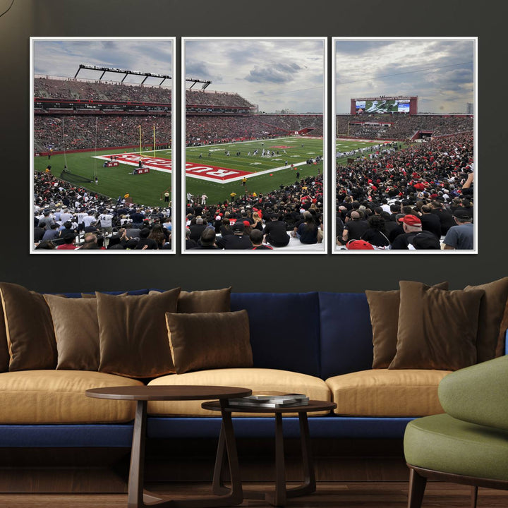 Premium canvas print depicting the Rutgers Scarlet Knights football at SHI Stadium, Piscataway.