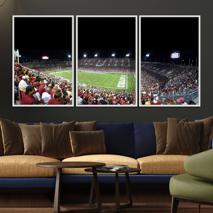 This Stanford University Cardinal Football Team canvas print, depicting fans in red filling Stanford Stadium at night, is perfect.