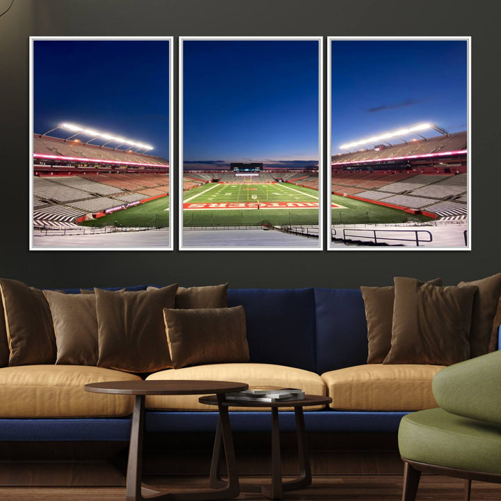 A large SHI Stadium at dusk, ideal for a Rutgers Scarlet Knights Football Team canvas print.