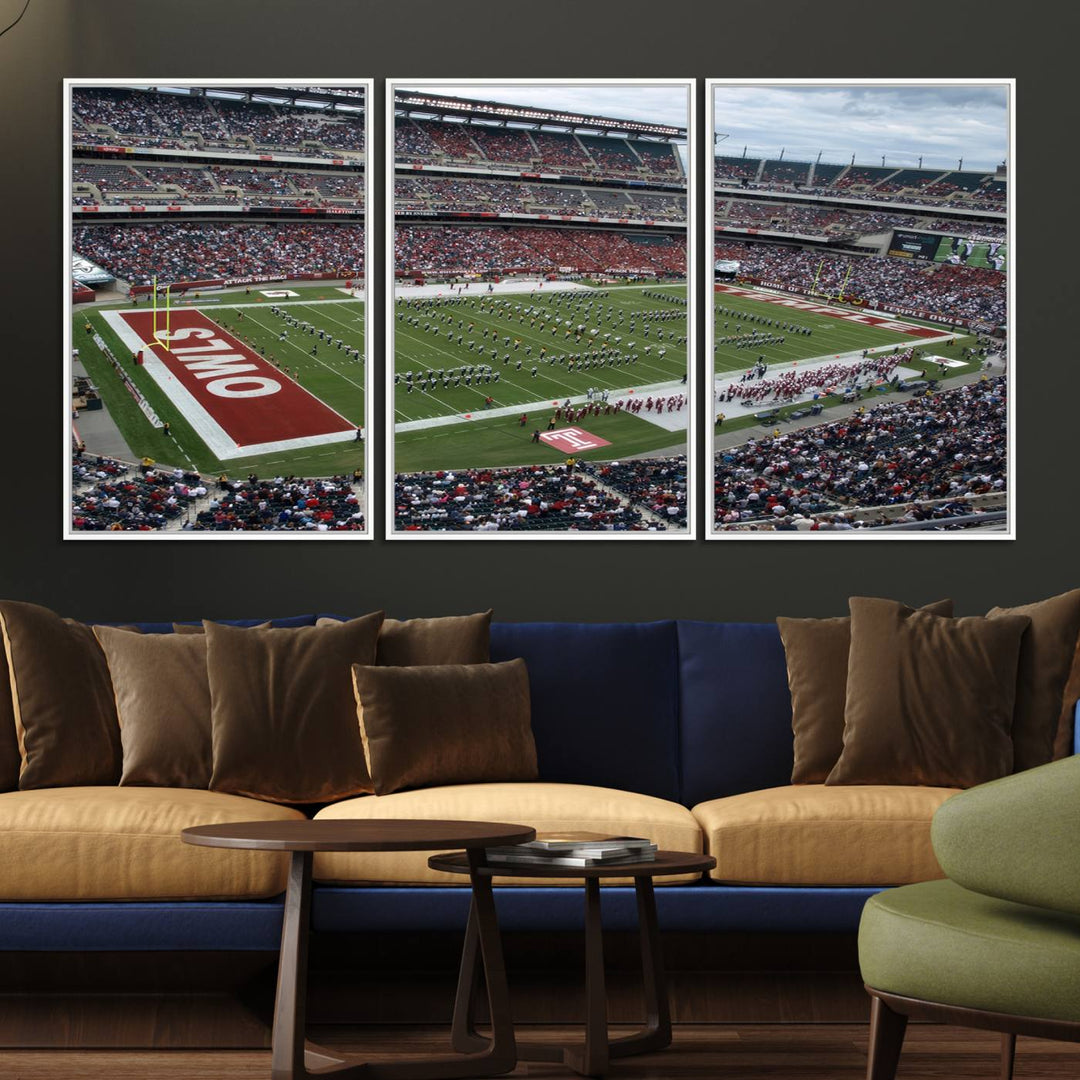 Aerial view wall art of Lincoln Financial Field during a Temple Owls game.