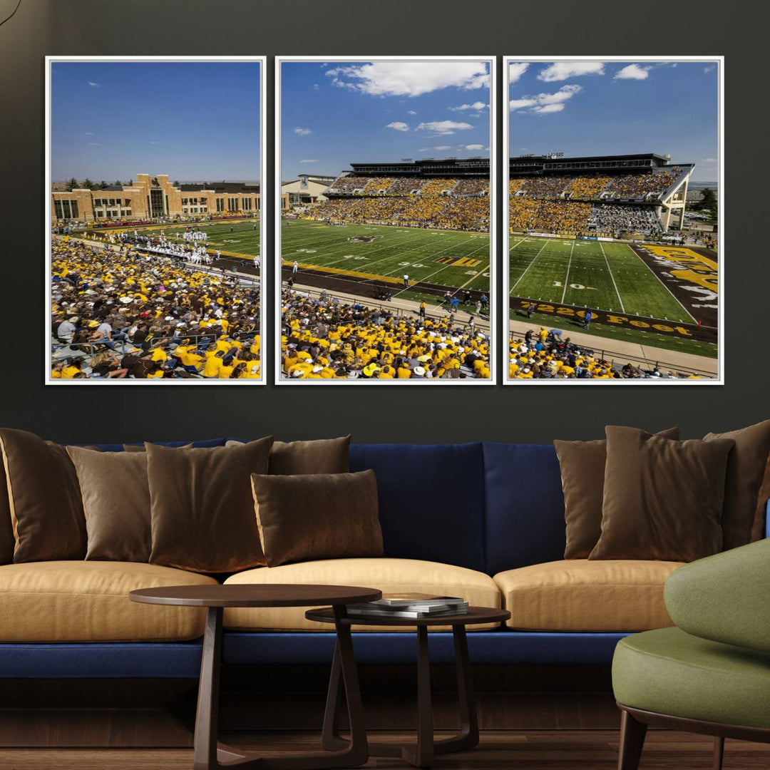 Aerial view of University of Wyoming Cowboys game at Jonah Field, perfect for a giclee canvas print.