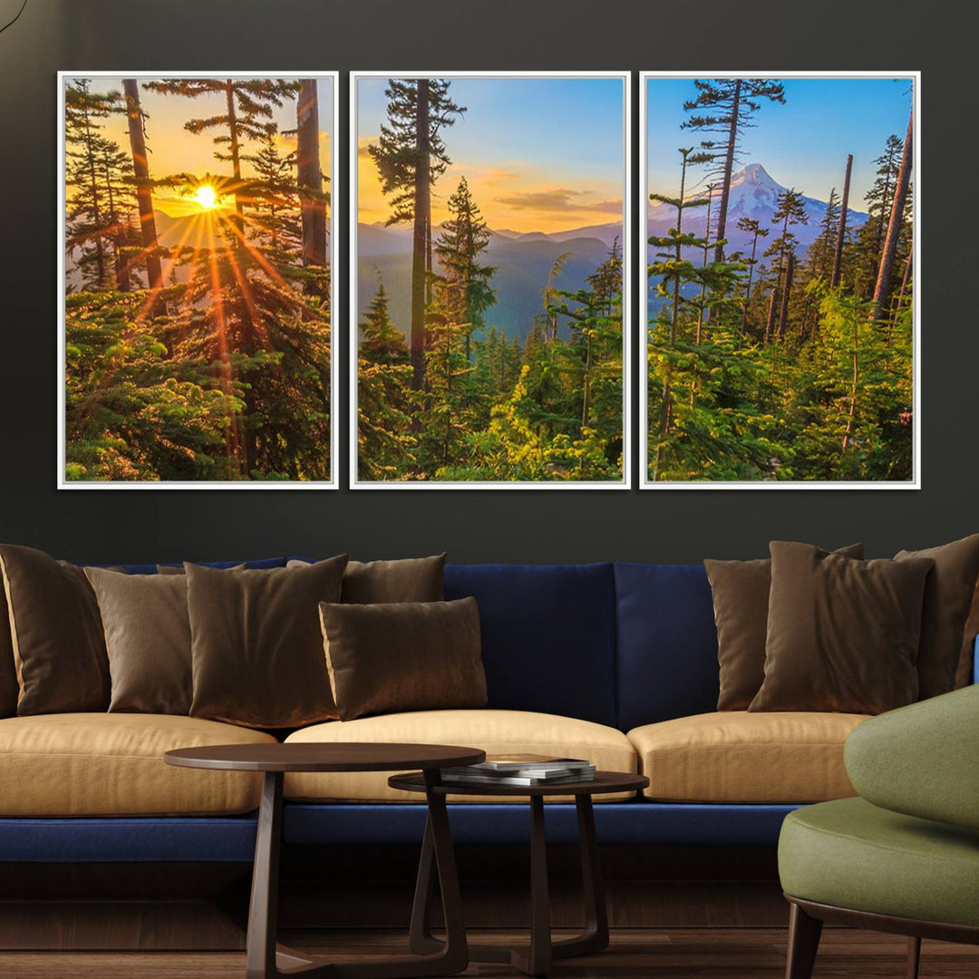 The kitchen features a Red Leaves on Trees landscape canvas print, perfect for nature lovers.