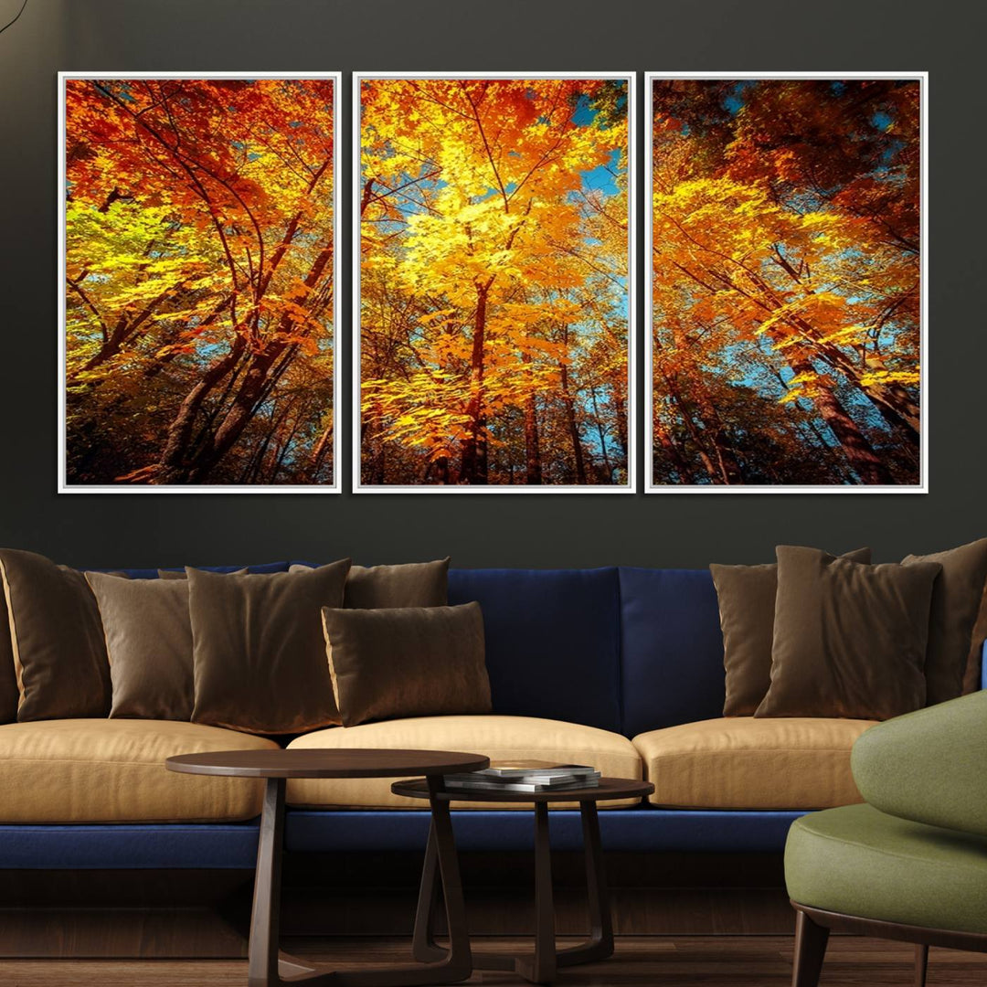 Forest View at Fall Wall Art hangs prominently, showcasing its beauty.