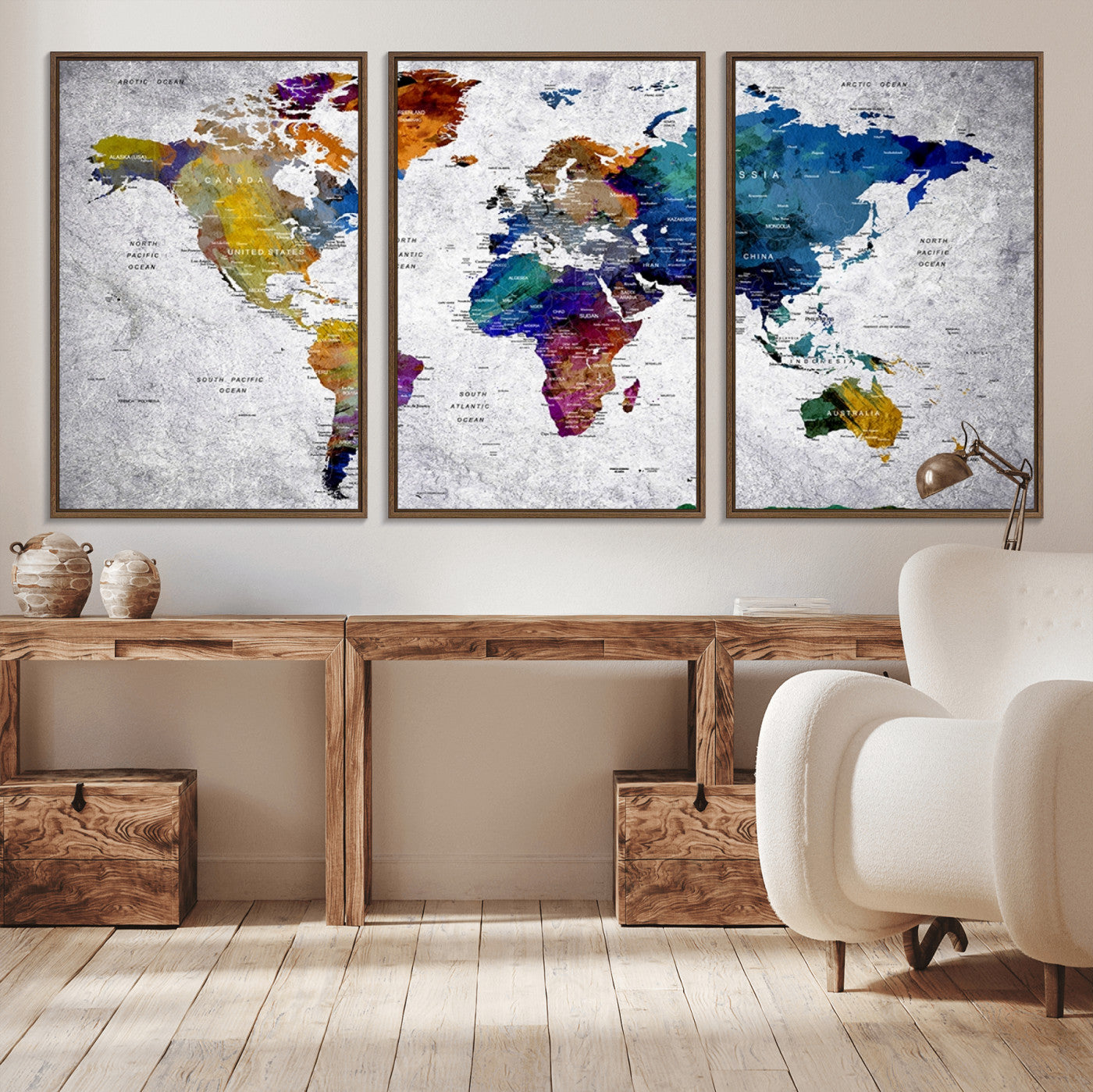 MGV-FC-60X30-3P - Push Pin World Map Canvas Print – Framed Wall Art for Couples to Track Their Travels – Anniversary