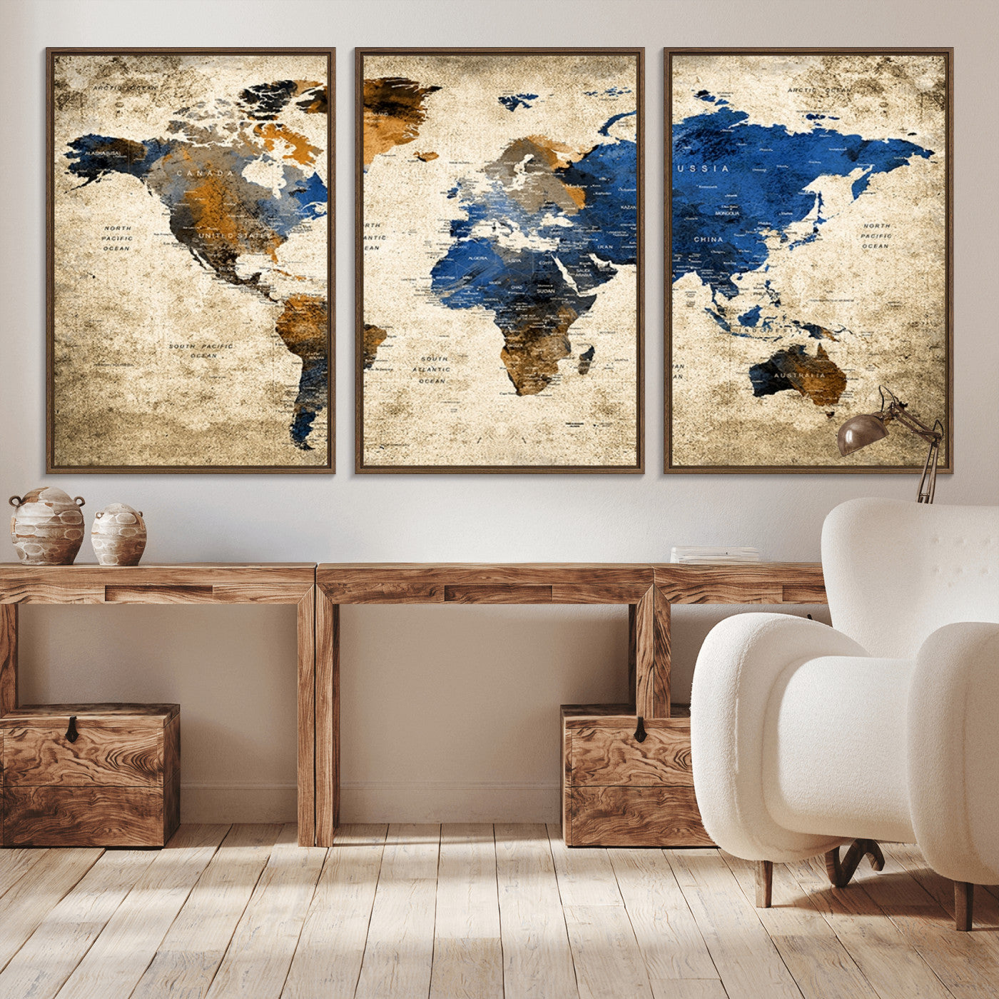 MGV-FC-60X30-3P - Push Pin World Map Canvas Print – Framed Wall Art for Couples to Track Their Travels – Anniversary