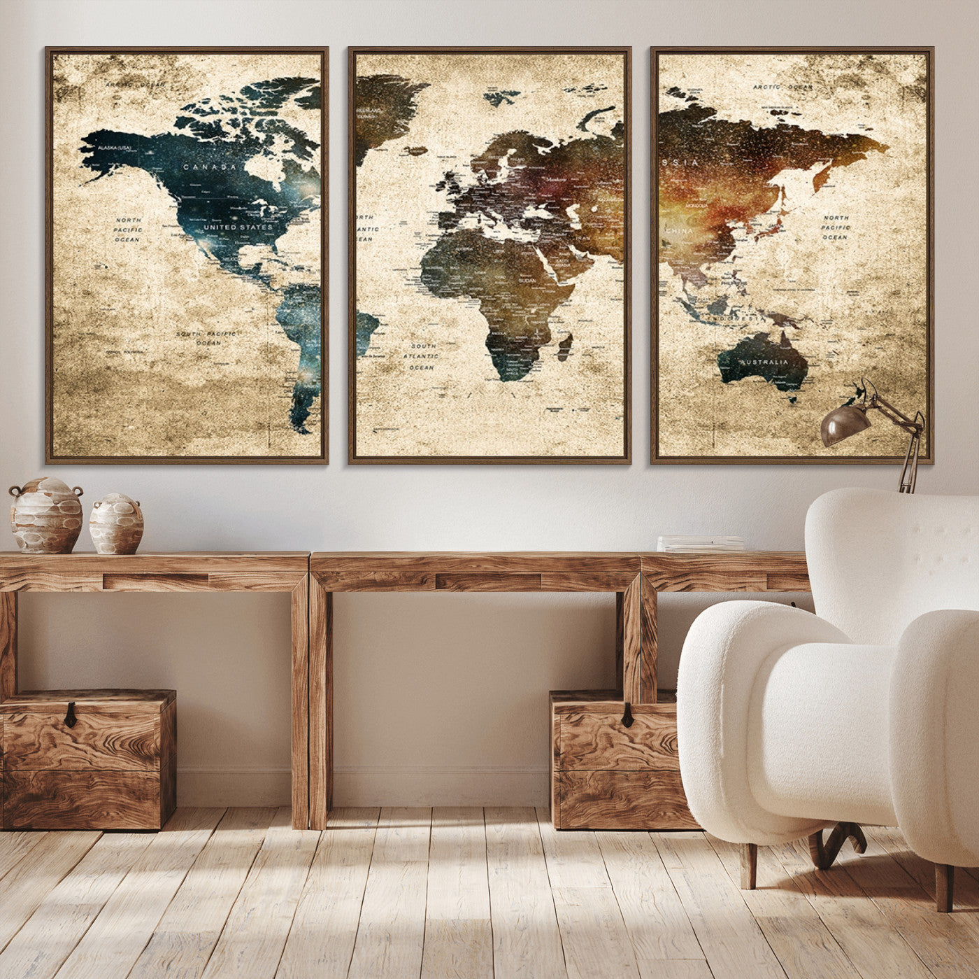 -Push Pin World Map Canvas Print – Framed Wall Art for Couples to Track Their Travels – Anniversary