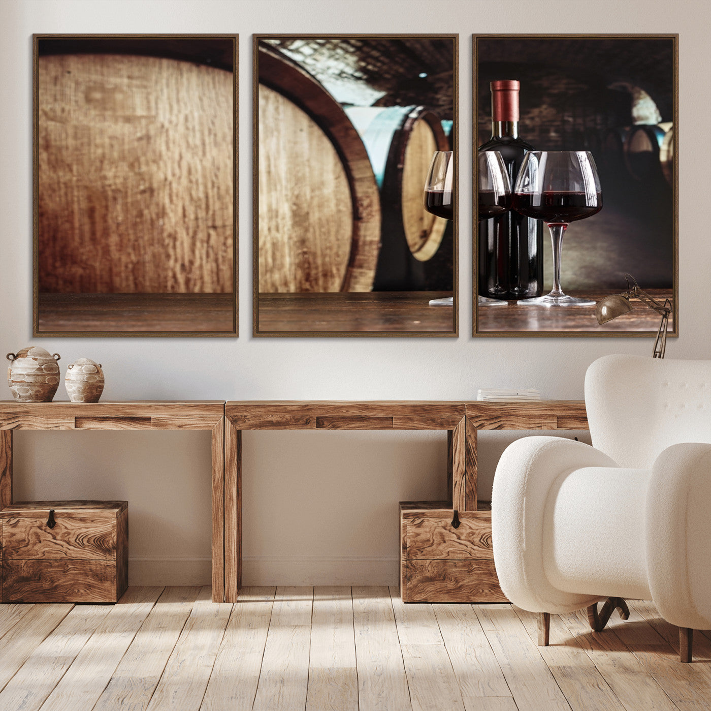 MGV-FC-60X30-3P - Wine and Barrel Wall Art Canvas Print