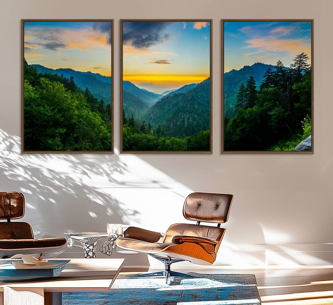 The Glamorous Landscape Canvas Wall Art is featured in the dining room.