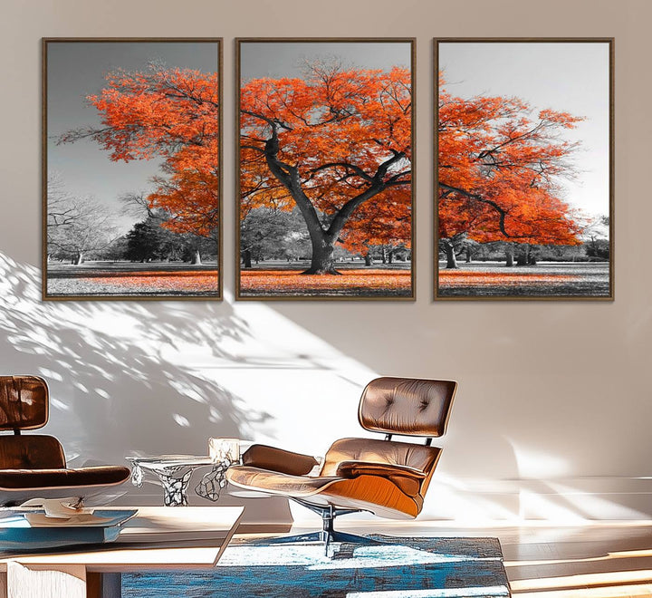 Orange Autumn Tree Canvas Wall Art Print: vibrant fall tree art on canvas.