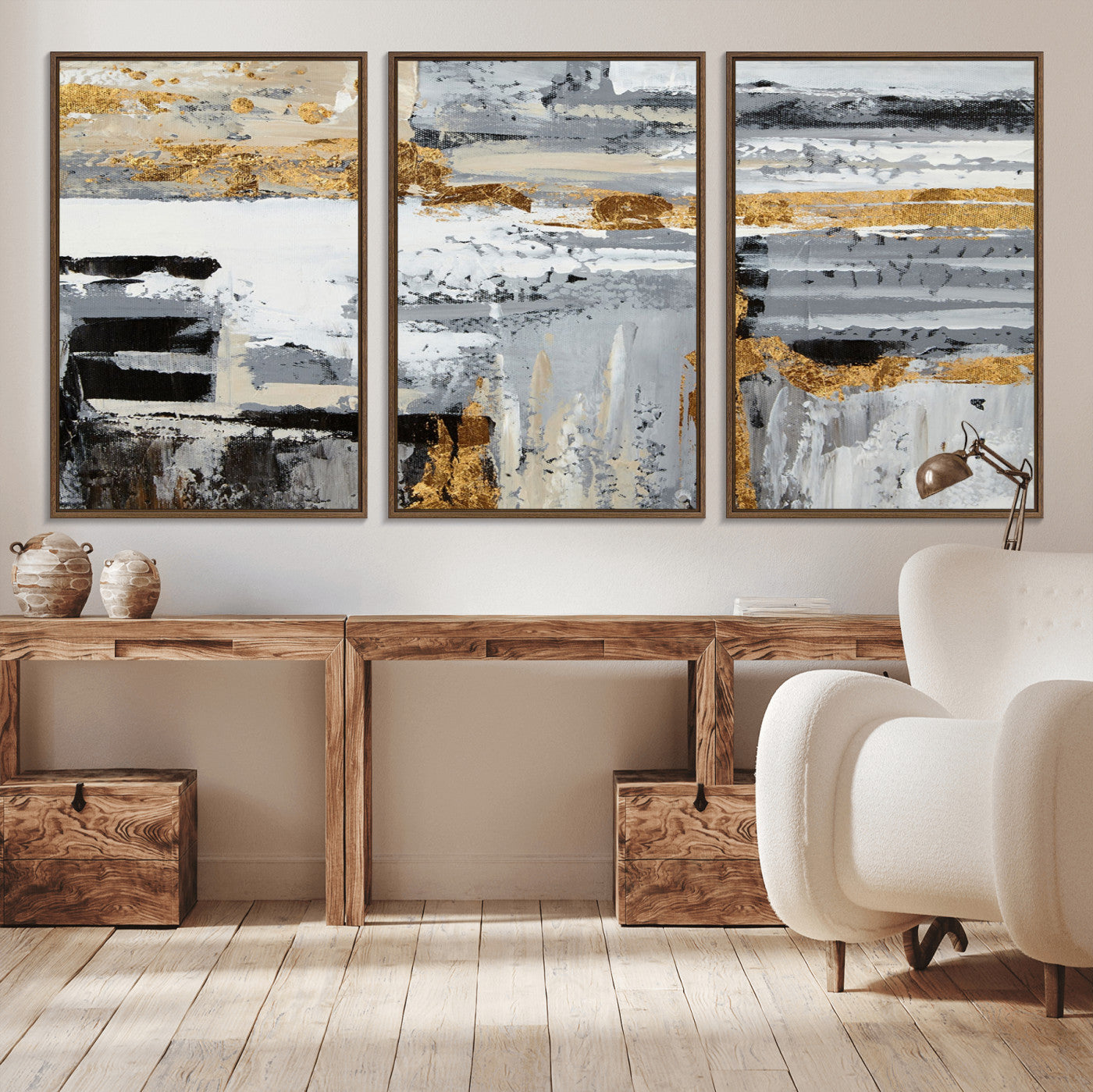 43177-MGV-CV-36X24-Abstract Painting Canvas Wall Art Print Paint Drip Art Brush Strokes Gray Artwork