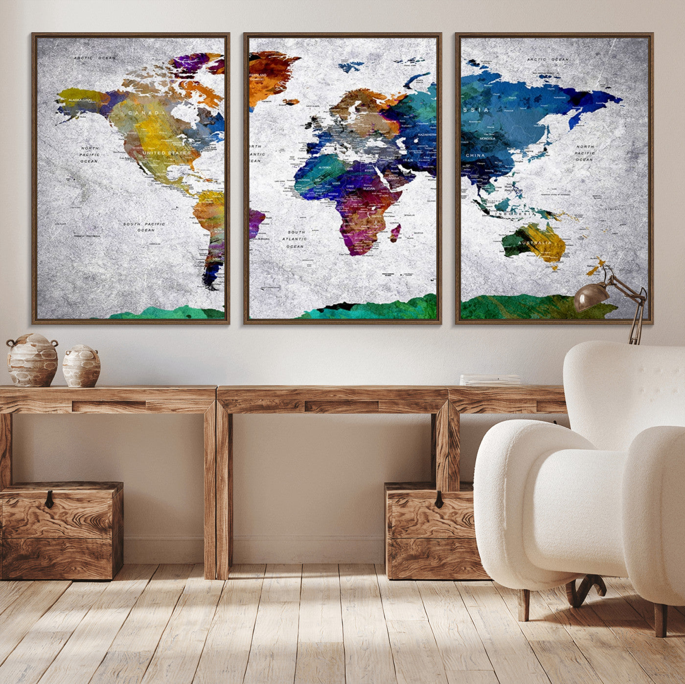 26840-MGV-CV-36X24-Push Pin World Map Canvas Print – Framed Travel Tracker Wall Art for Couples, Anniversary Gift and Modern Home Decor