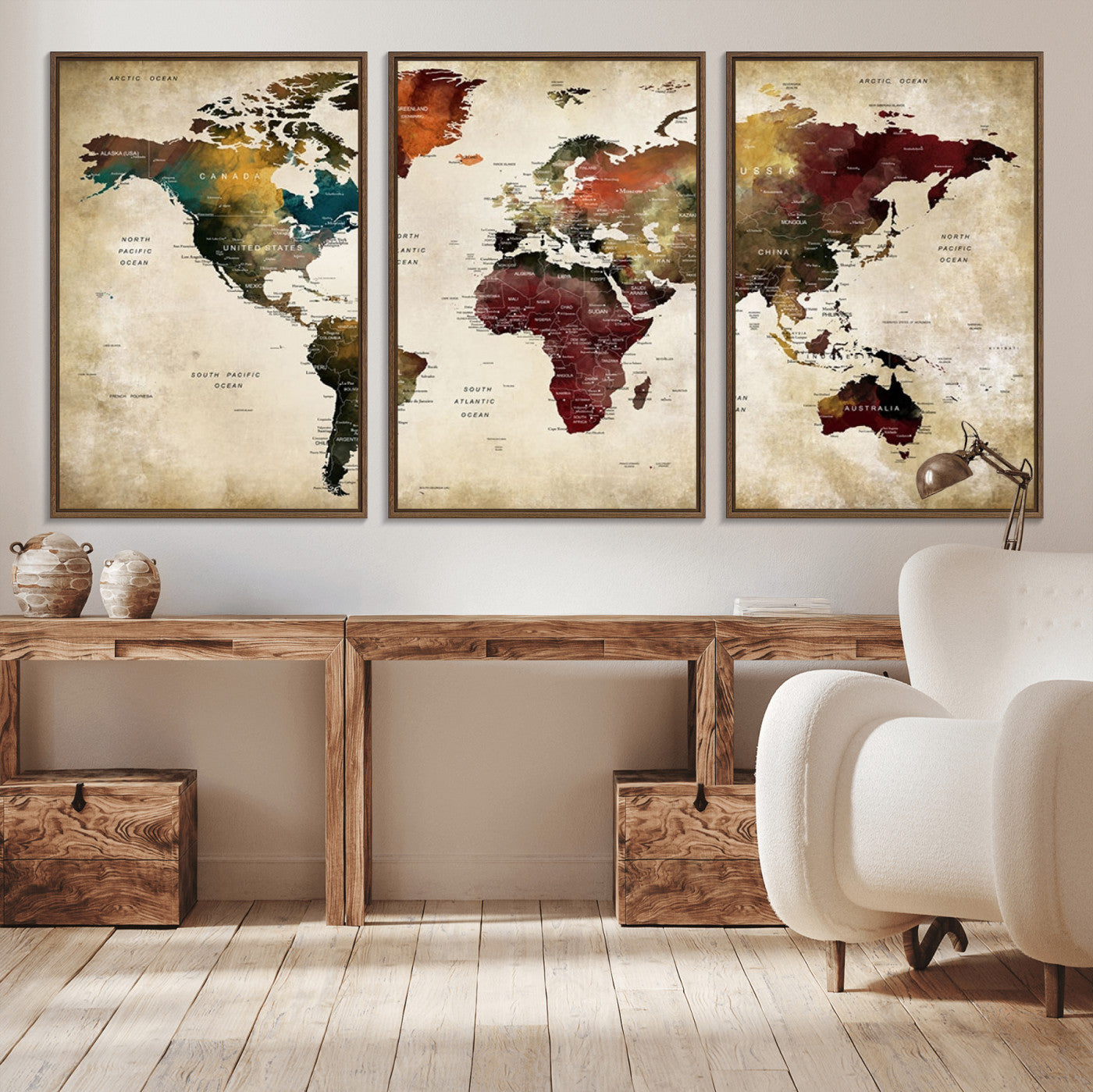-Large World Map Wall Art Canvas Print, Framed Push Pin Map Art Picture Print, Abstract Traveller Map Perfect Modern Decor Artwork
