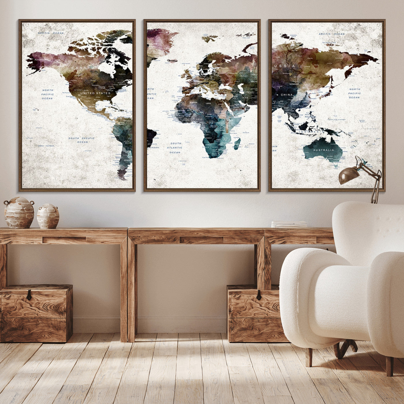 MGV-FC-60X30-3P - Push Pin World Map Canvas Print – Framed Wall Art for Couples to Track Their Travels – Anniversary