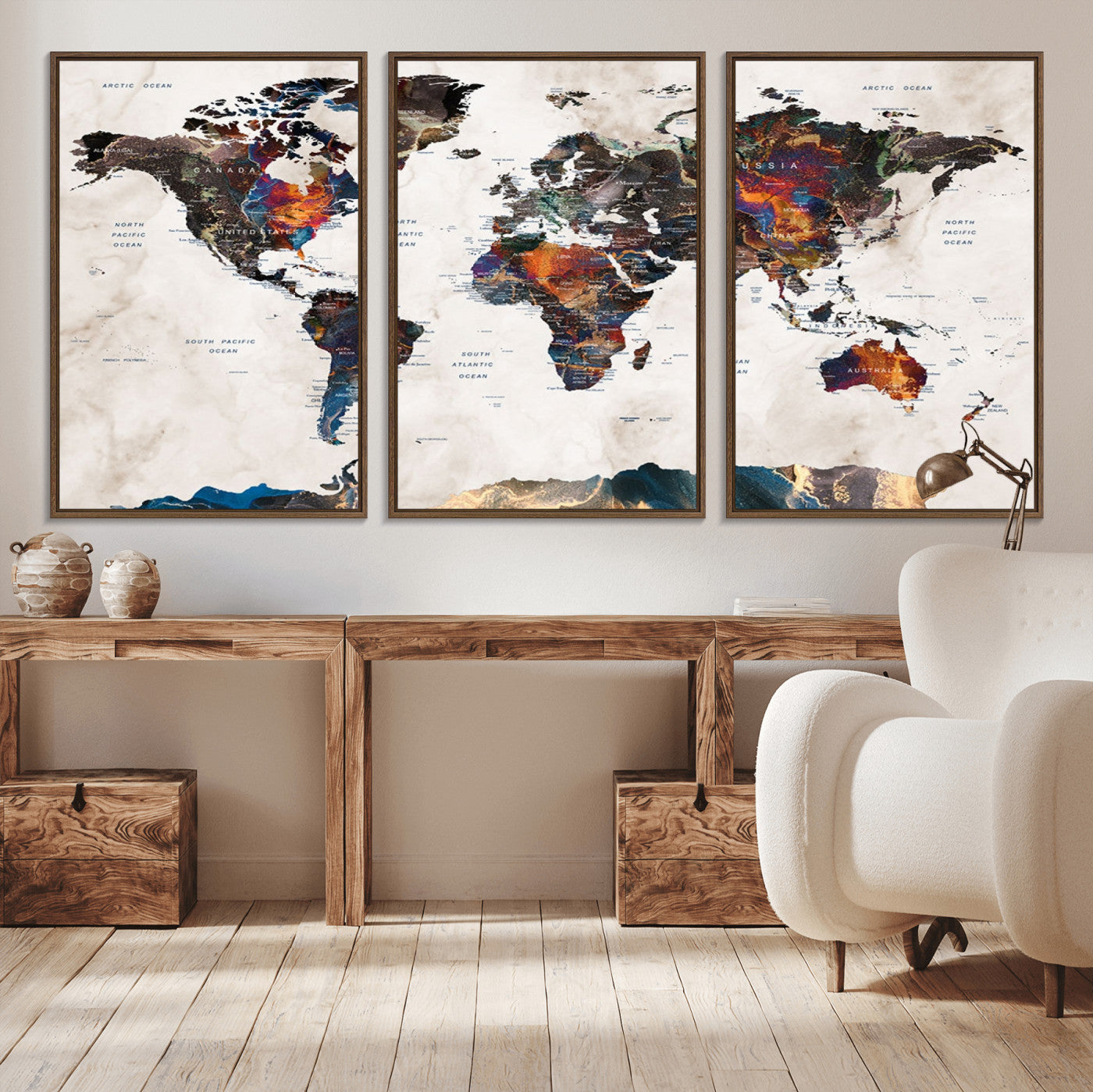 MGV-FC-60X30-3P - Push Pin World Map Canvas Print – Framed Wall Art for Couples to Track Their Travels – Anniversary