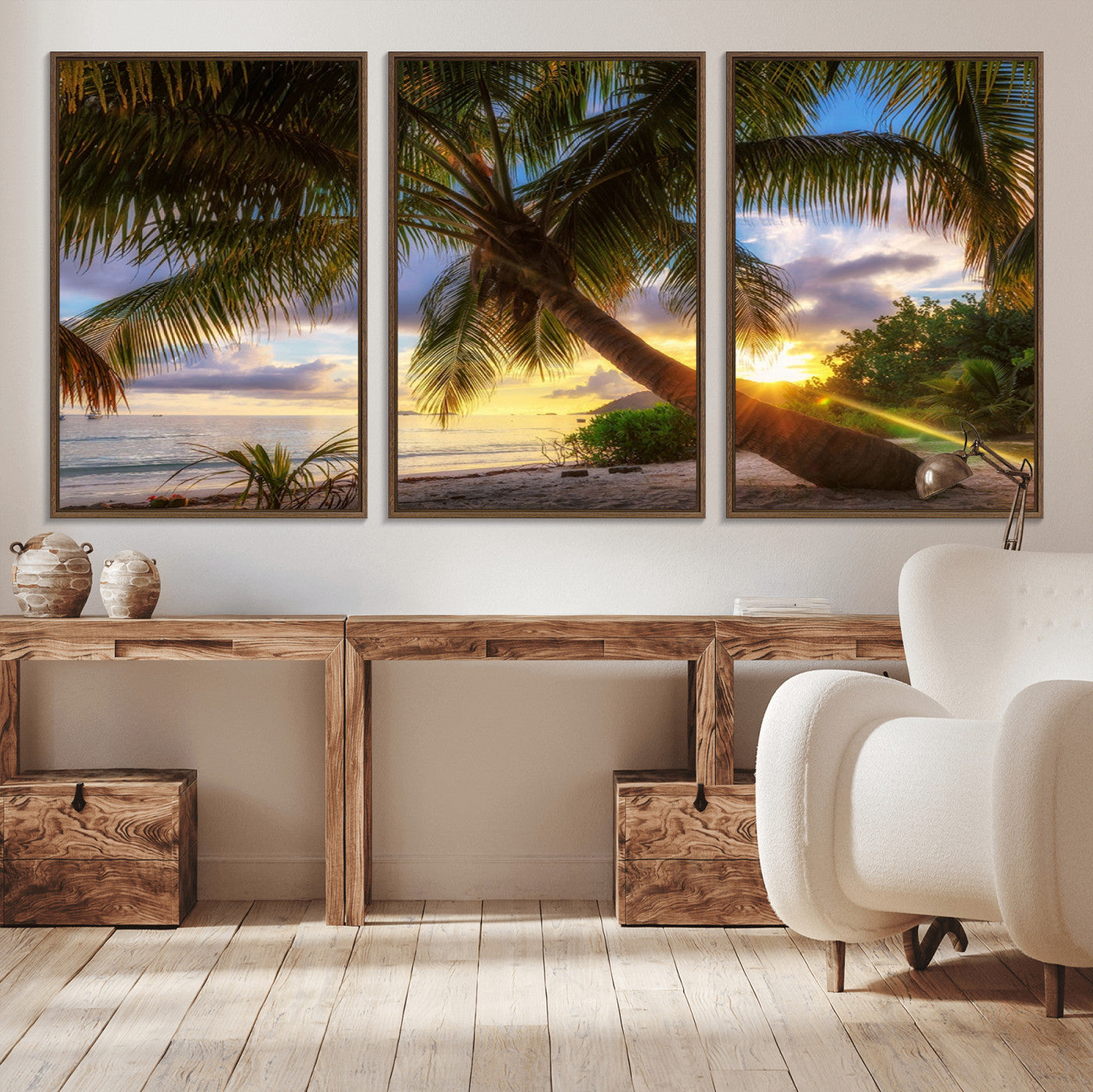 49751-MGV-CV-36X24-Tropical Island Sunset on the Beach Palms Wall Art Canvas Print