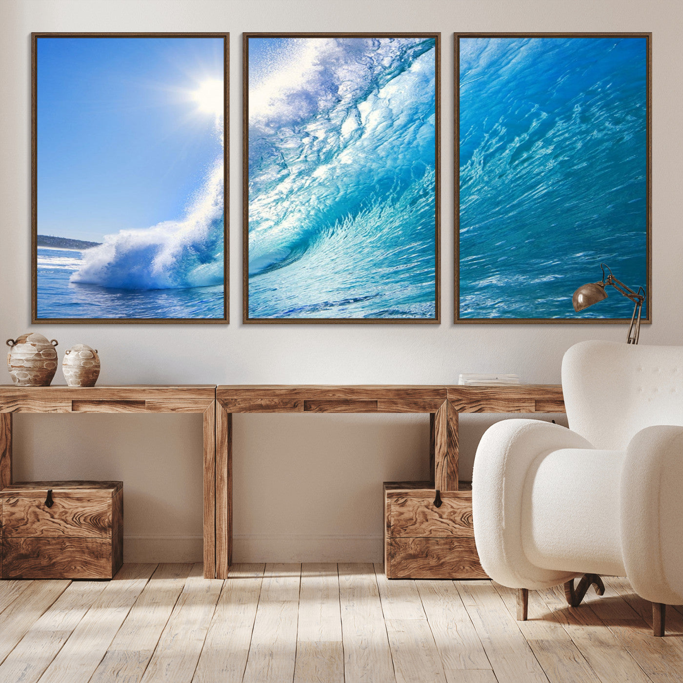 -Blue Big Wave Surfing Ocean Canvas Wall Art Artwork Print