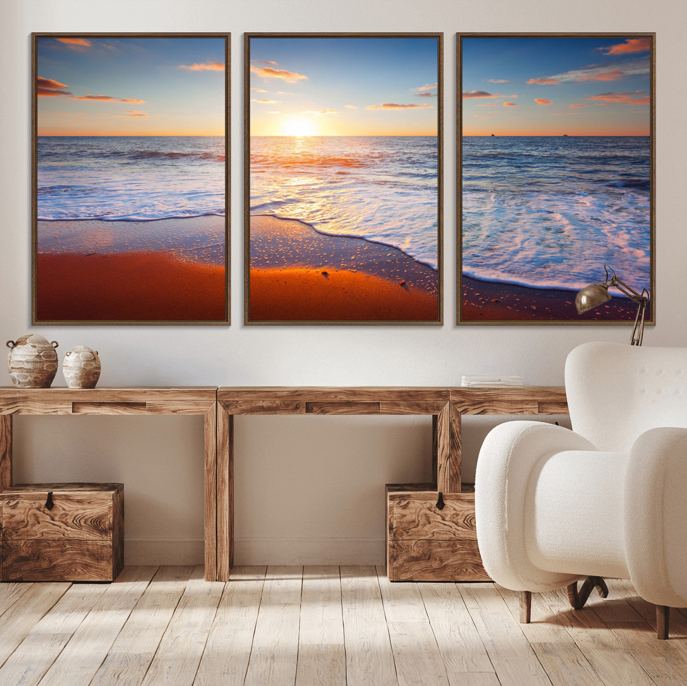 96736-MGV-CV-36X24-Tropical Ocean Sunset Wall Art Canvas Print, Golden Beach Horizon Coastal Island Decor for Home, Office