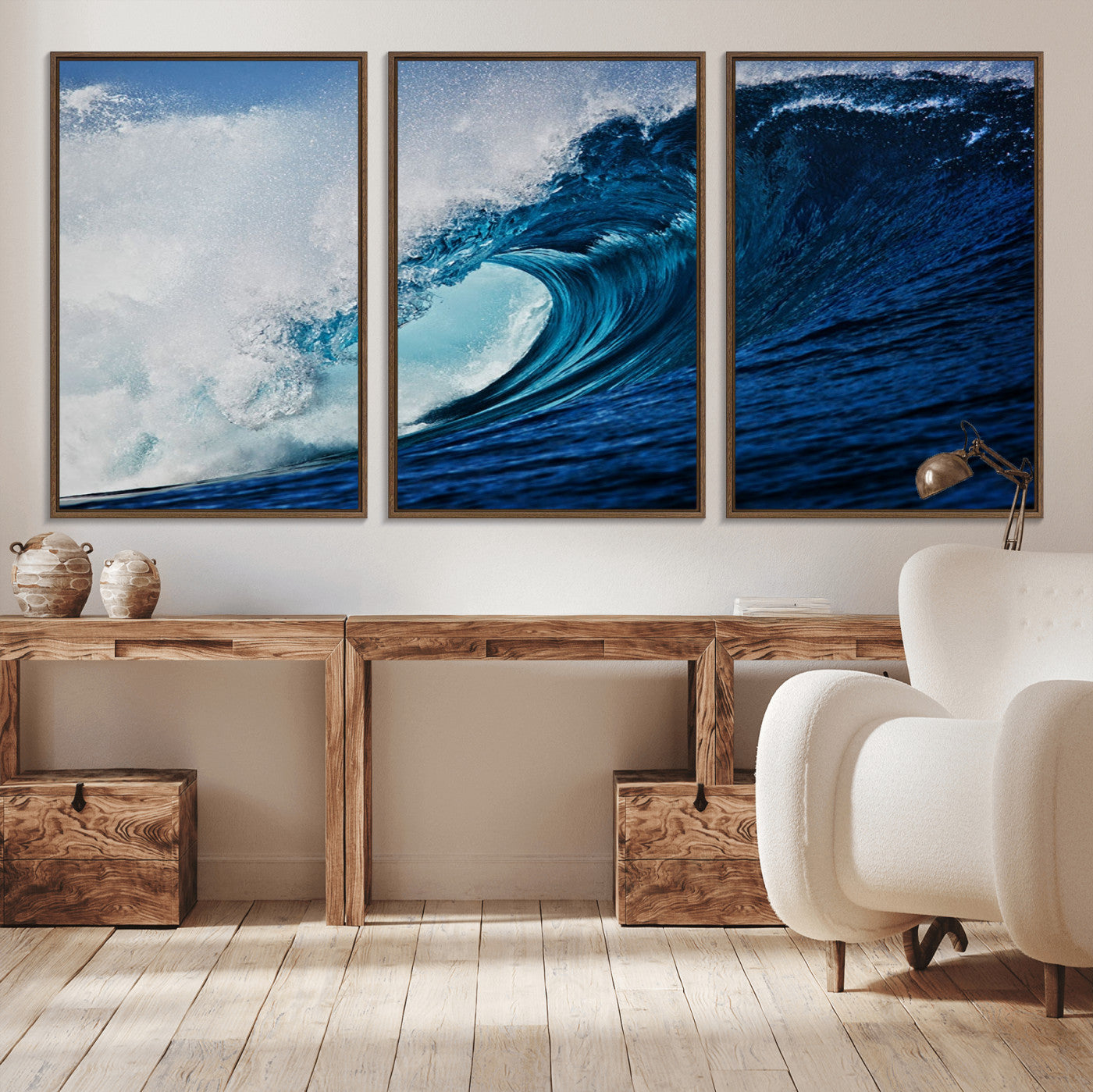 MGV-FC-60X30-3P - Ocean Wave at Sunset Canvas Art, Large Wall Print of Vibrant Water Waves, Coastal Art for Living