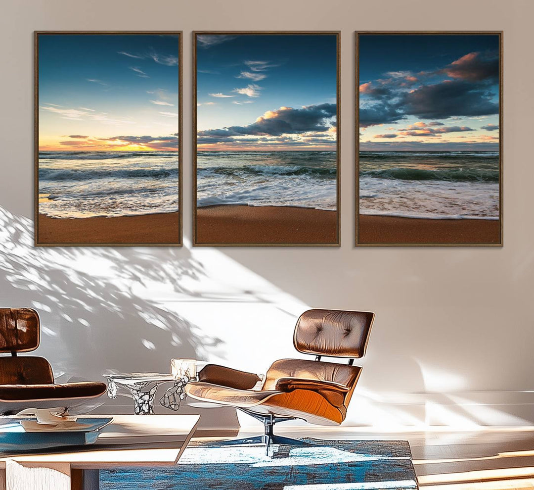 Ocean Beach Wall Art Canvas Print hangs prominently.