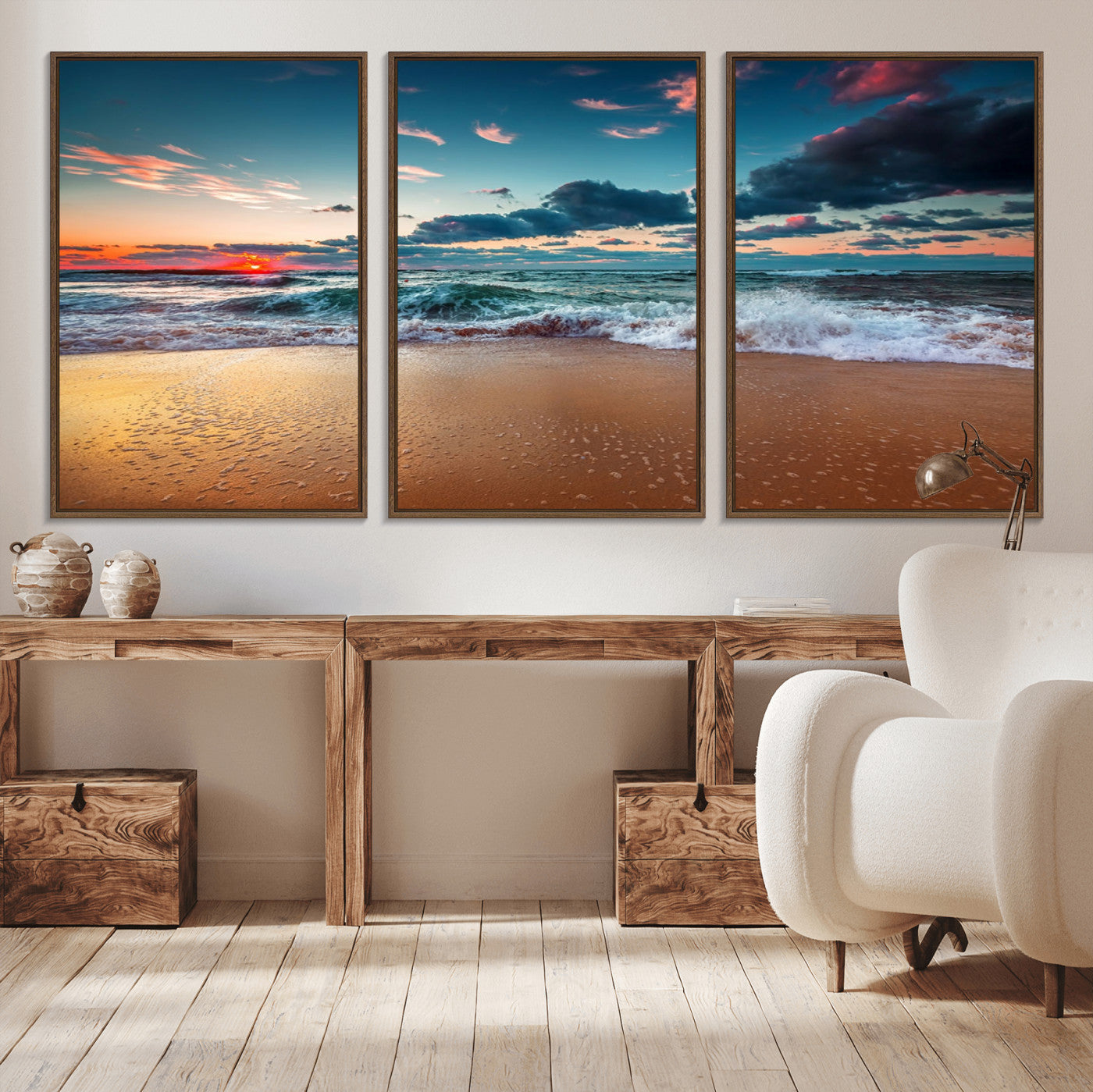MGV-FC-60X30-3P - Sunset on Beach Wall Art Ocean Beach Canvas Print