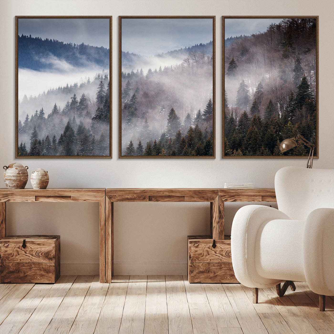 MGV-FC-60X30-3P - Beautiful Rising Fog in Winter Mountain Landscape- Framed Rising Fog in Winter Mountain Canvas