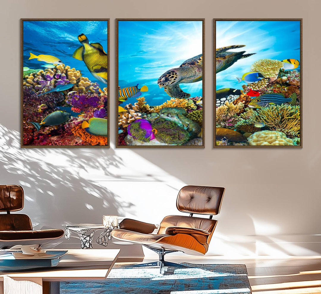 Aquatic Life Sea Turtles Fish Wall Art on canvas, perfect for adding a touch of marine beauty to your space.