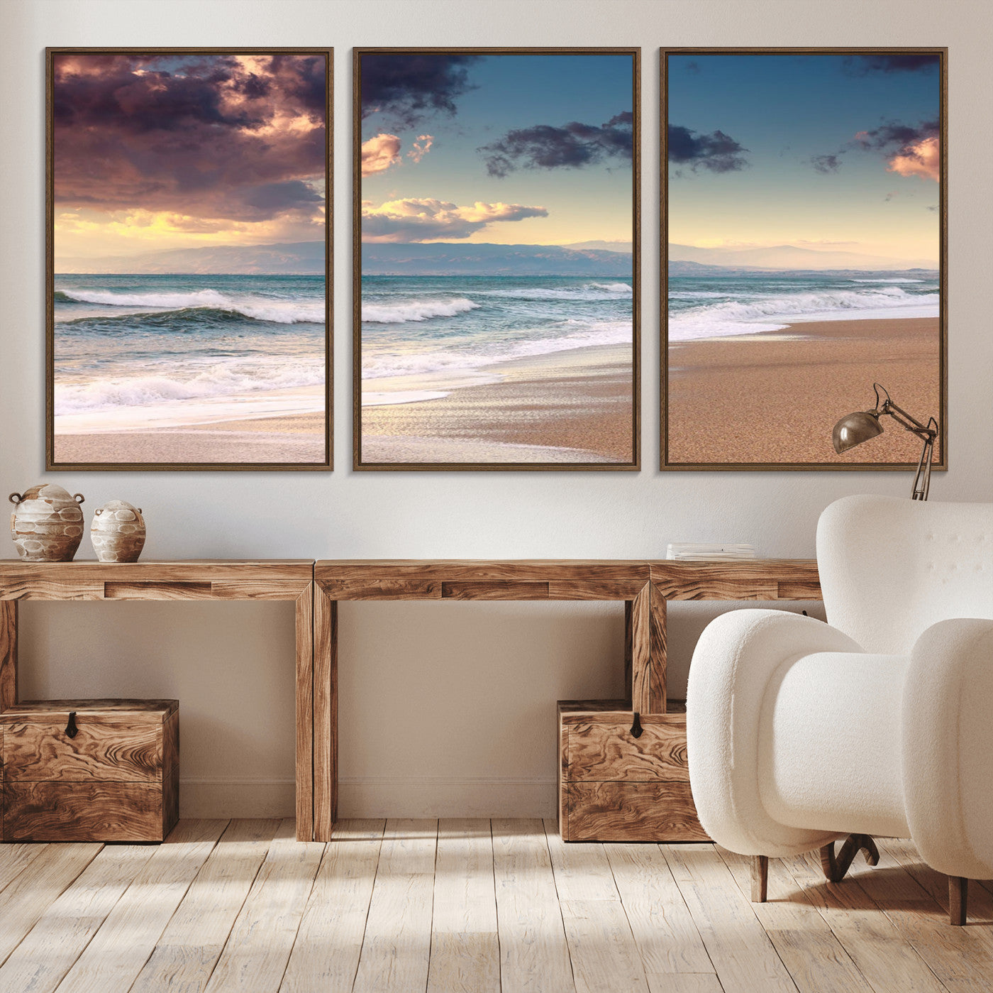 MGV-FC-60X30-3P - Cloudy Weather Beach Sunset Canvas Print | Sunrise Wall Art Canvas Print