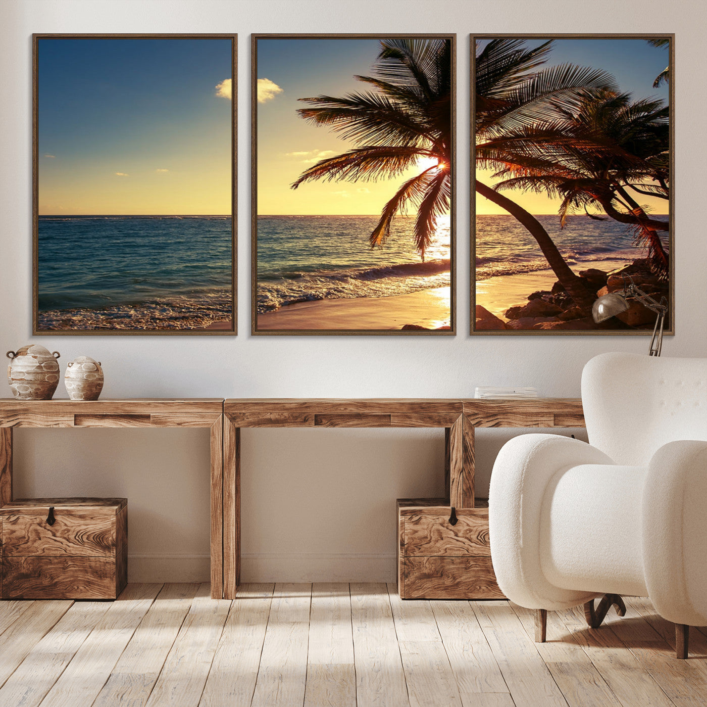 MGV-FC-60X30-3P - Sunset Palm Trees Wall Art Canvas Print