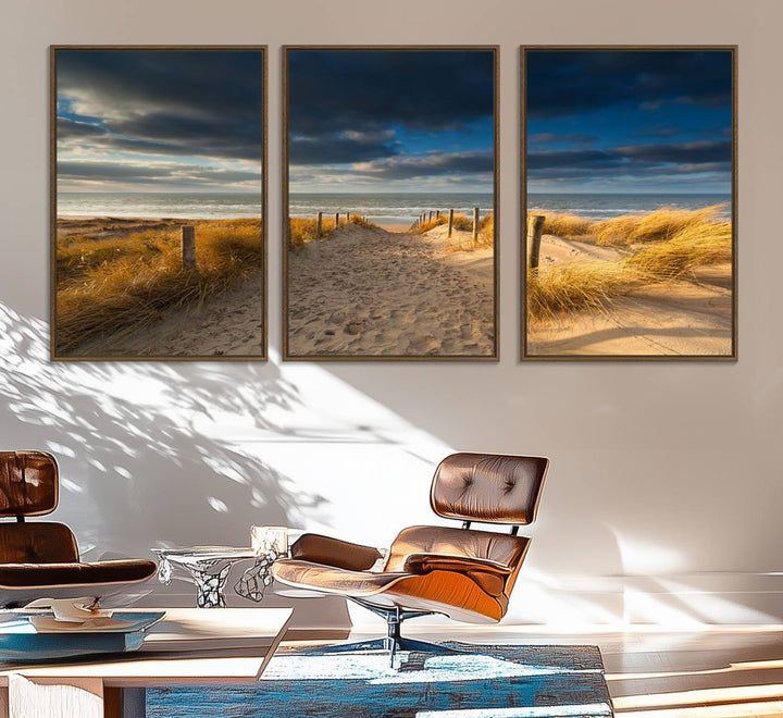 Museum-quality Ocean Beach Dark Clouds canvas print.