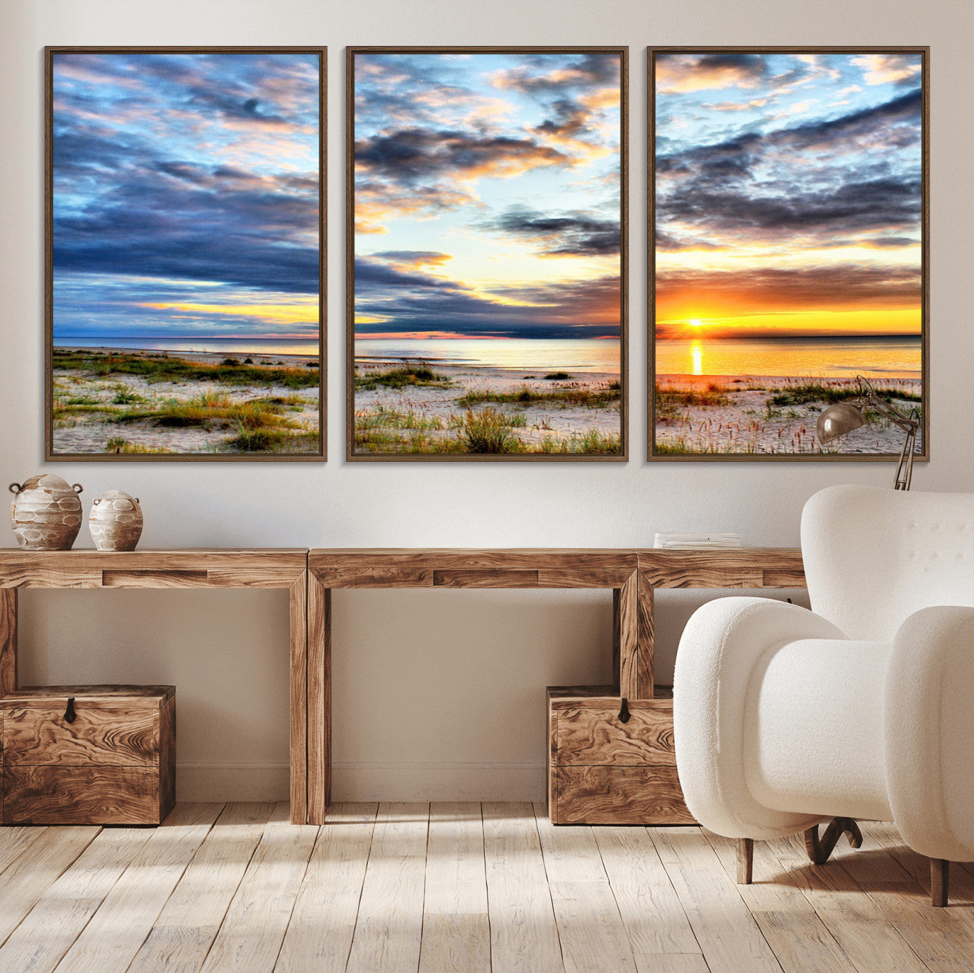 MGV-FC-60X30-3P - Sunset On The Ocean Wall Art Canvas Print